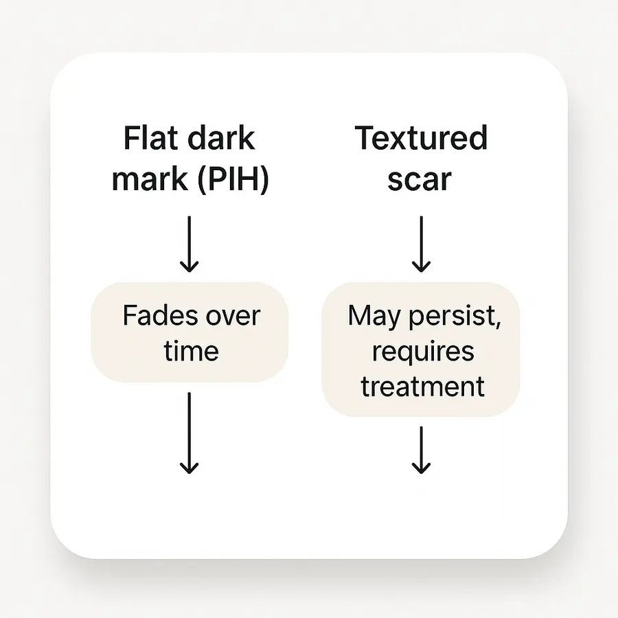Diagram showing the step-by-step acne mark routine for melanin-rich skin