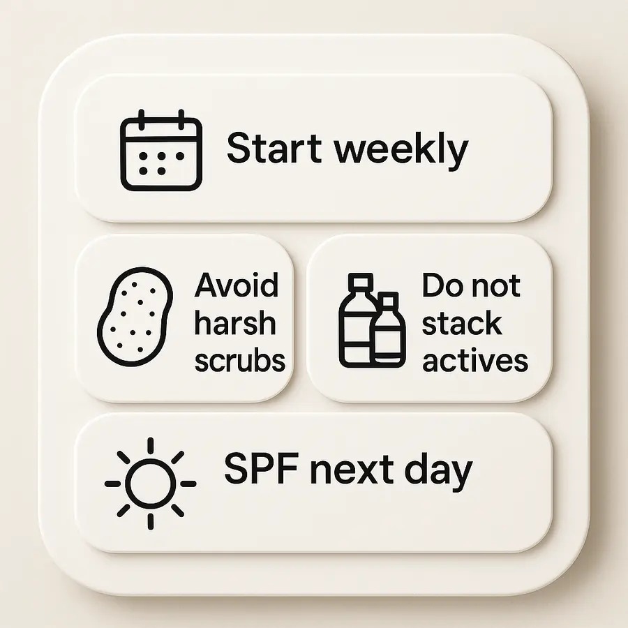 Infographic showing how gentle exfoliation smooths skin and supports fading dark marks