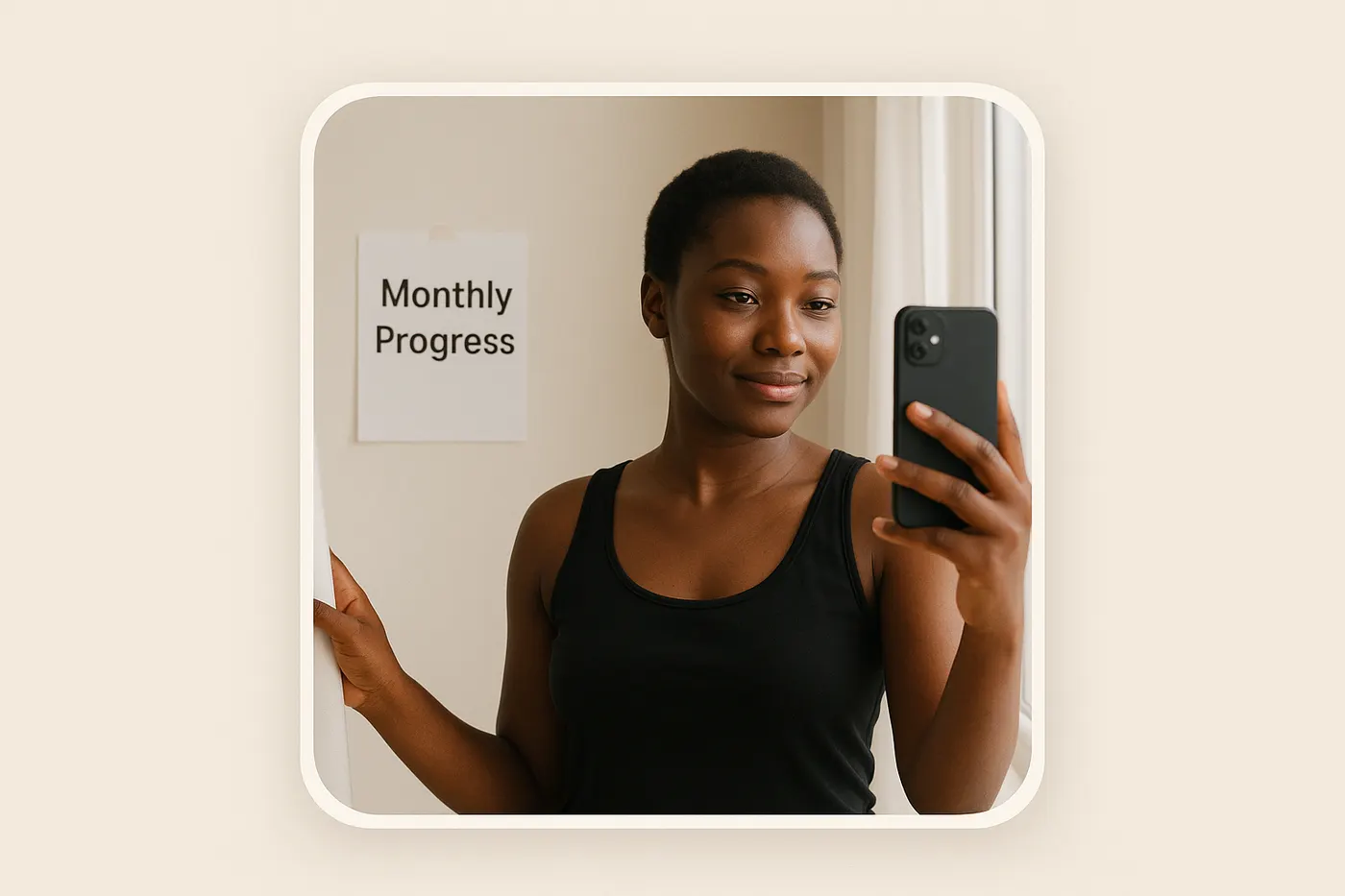 African woman reviewing a timeline for fading dark marks on her skin