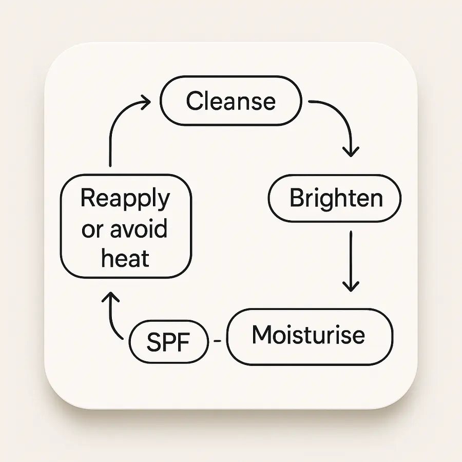 Diagram showing the routine steps for hormonal pigmentation care