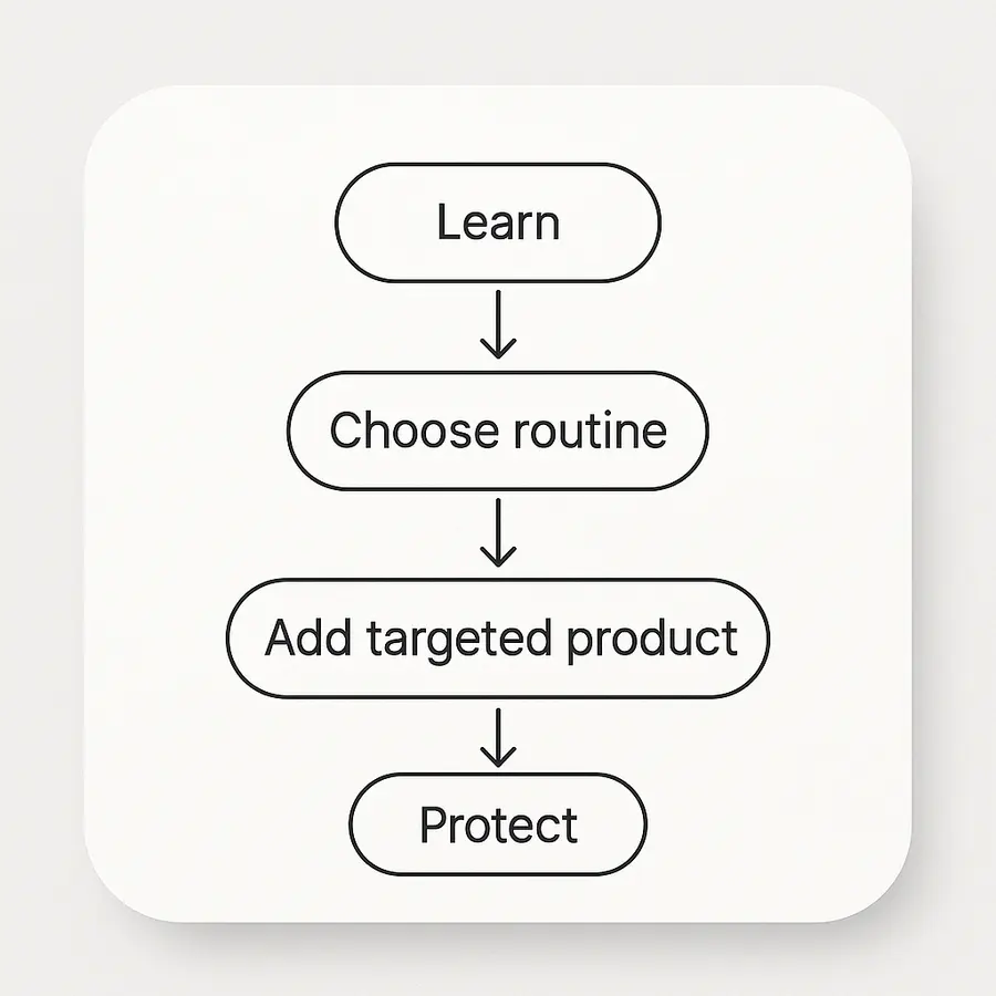 Diagram showing the four-step dark spot care routine for melanin-rich skin