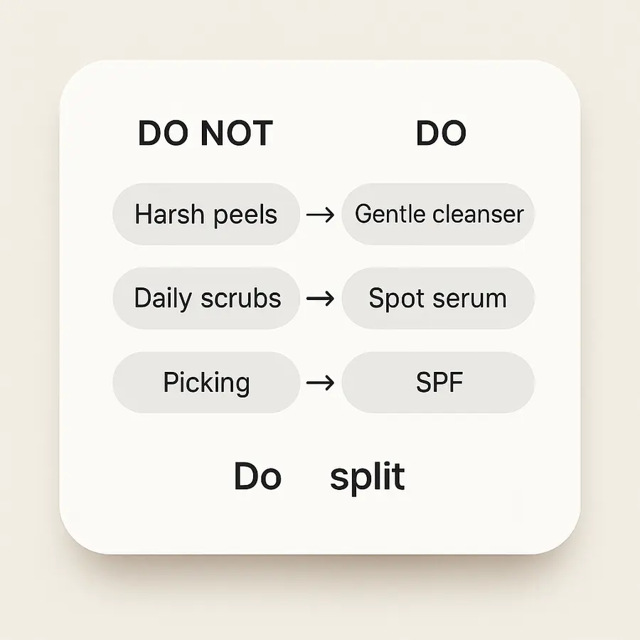 Diagram showing safer steps to fade dark marks without irritation
