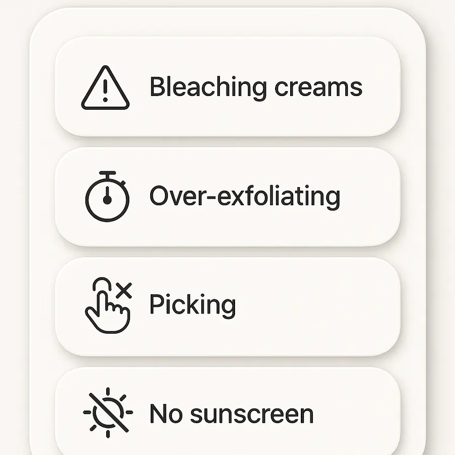 Infographic showing harsh treatments that worsen dark marks on African skin