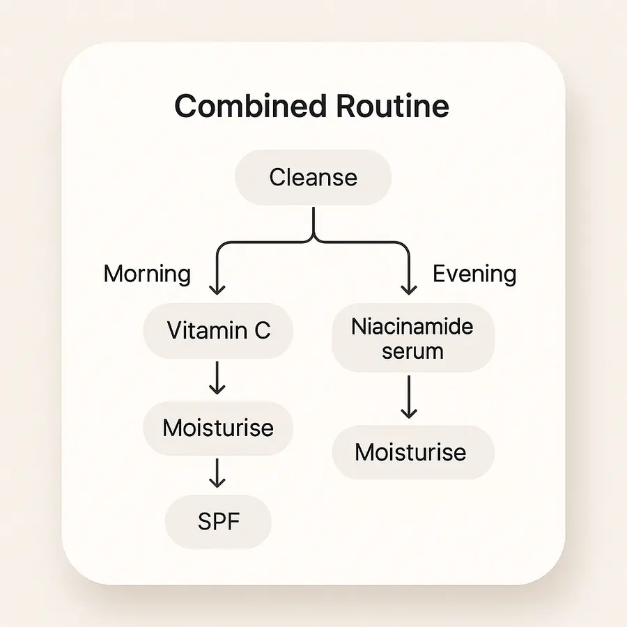 Diagram showing where niacinamide and vitamin C fit in the dark mark routine
