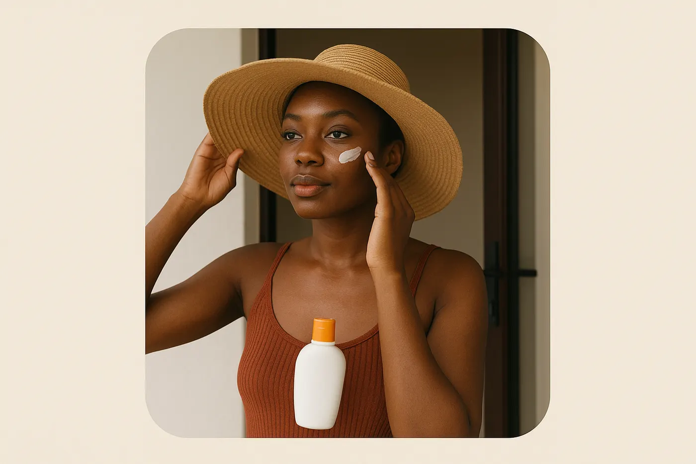 African woman protecting her skin to prevent new dark marks
