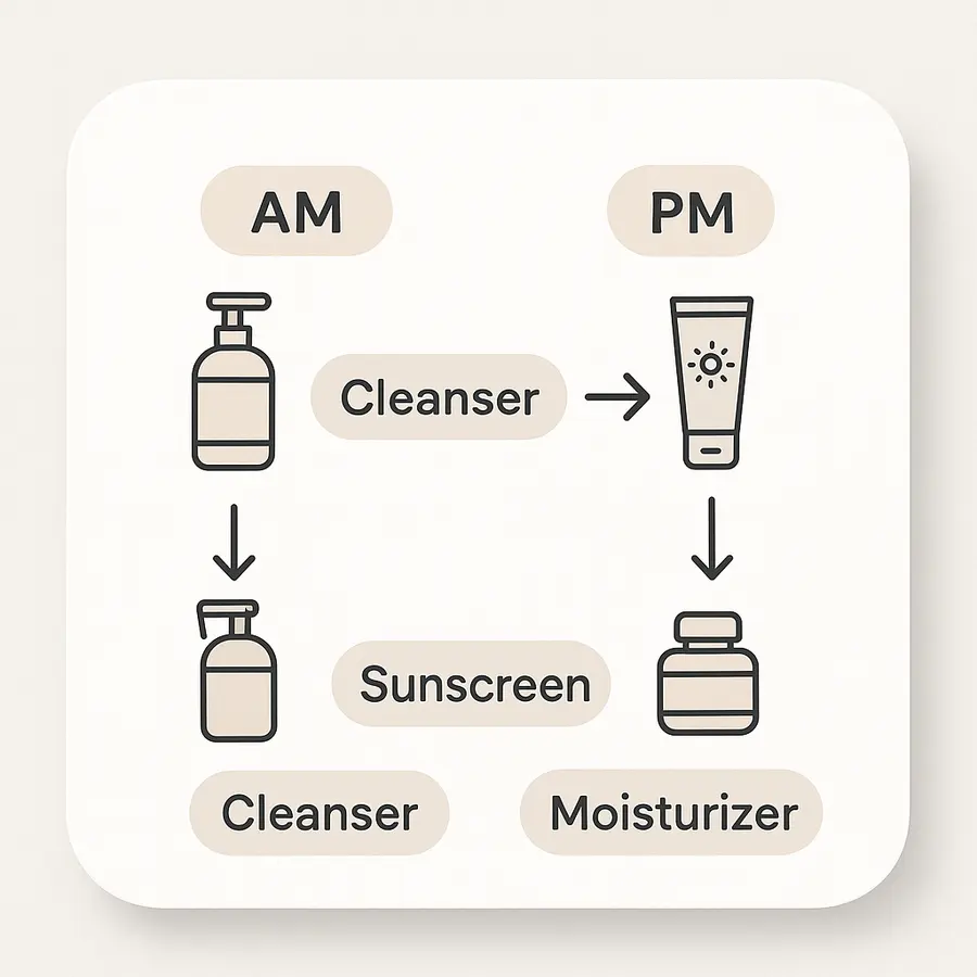 Diagram showing how to layer the recommended Justine products in a routine