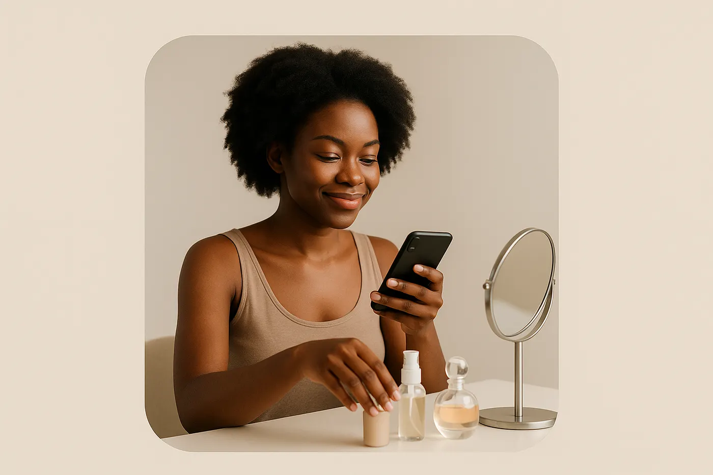 African woman selecting Justine products to fade dark marks