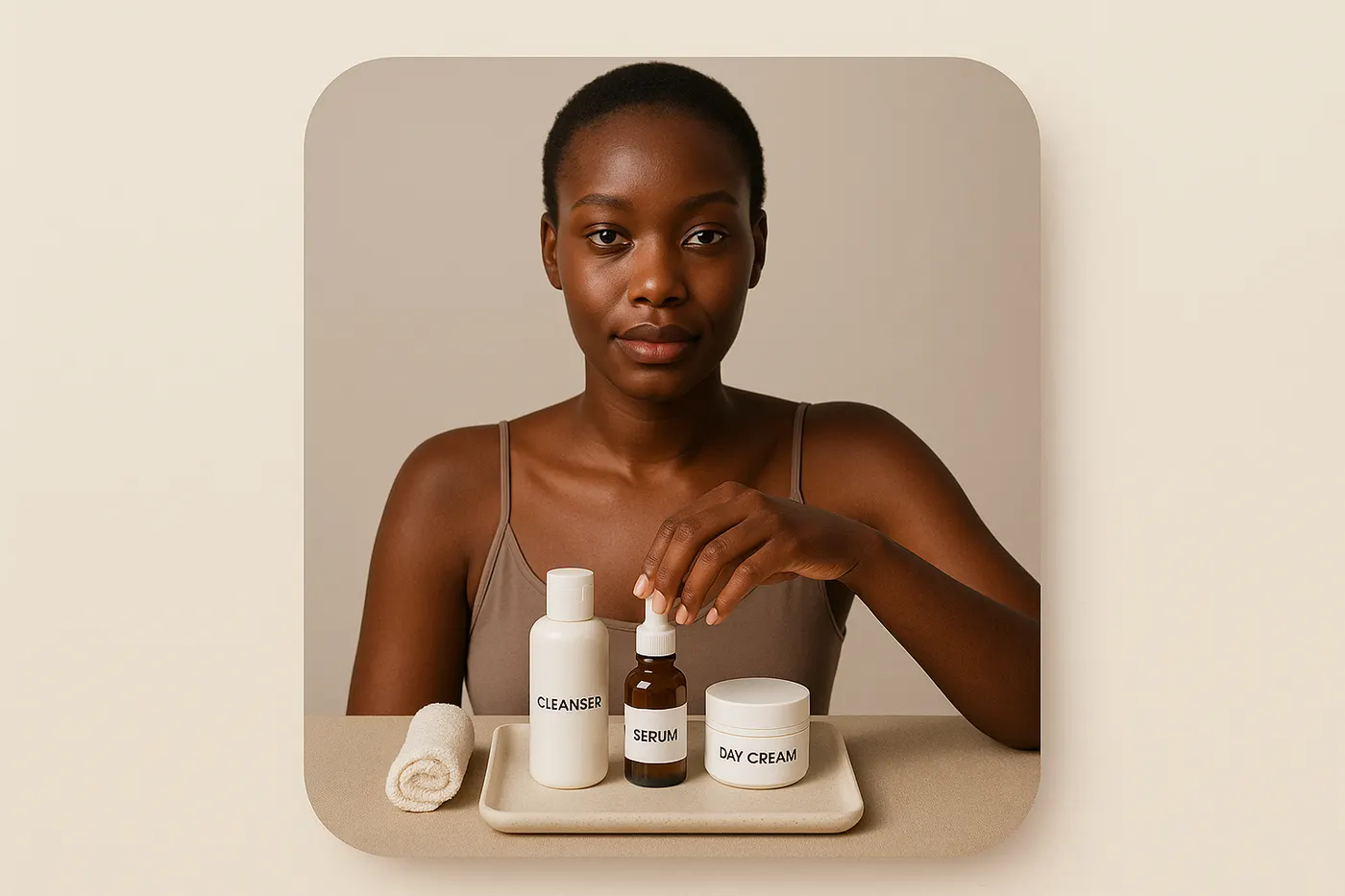 African woman browsing Justine products that help fade dark marks