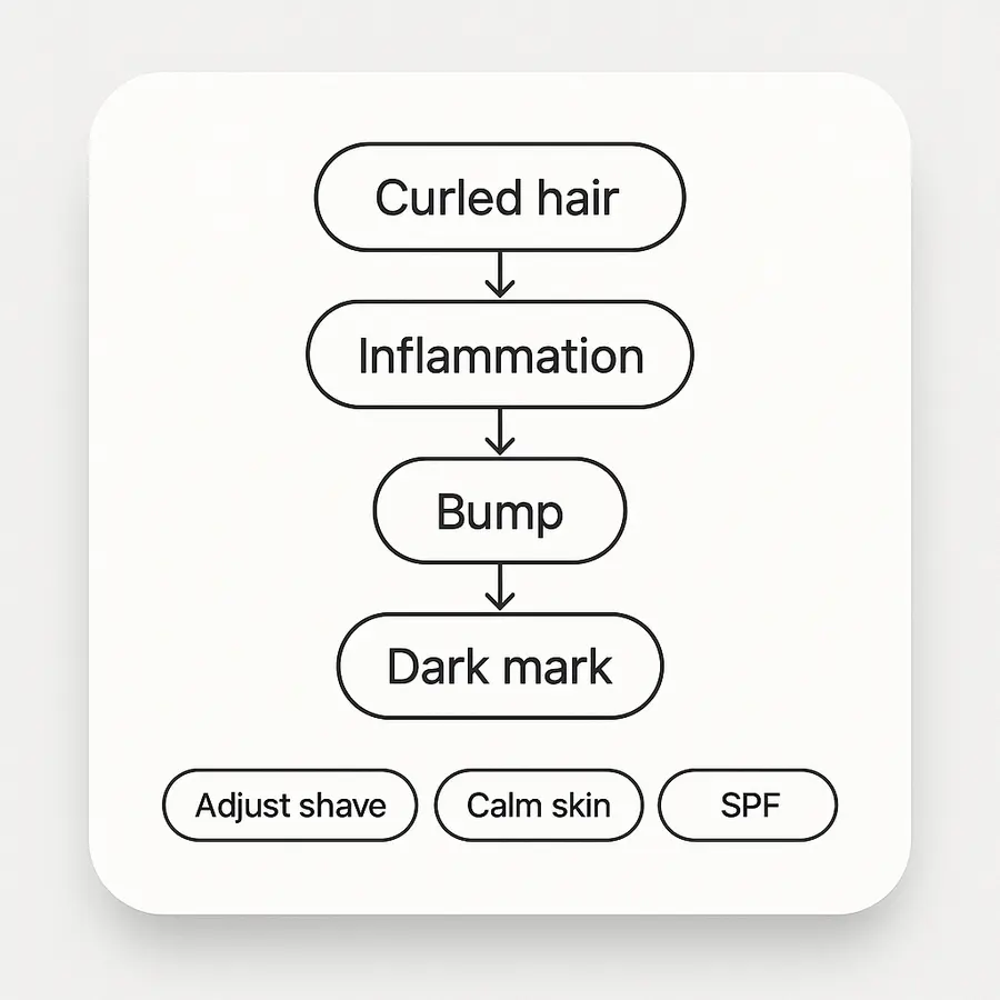 Diagram showing the steps to treat shaving bumps and dark marks